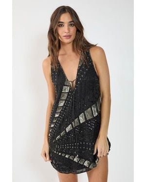 Nasty Gal Plunge Sequin Mini Dress - Black