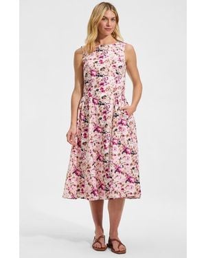 Lands' End Poplin Boatneck Midi Dress - Red