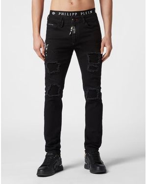 Philipp Plein Denim Pants Super Straight Cut - Black