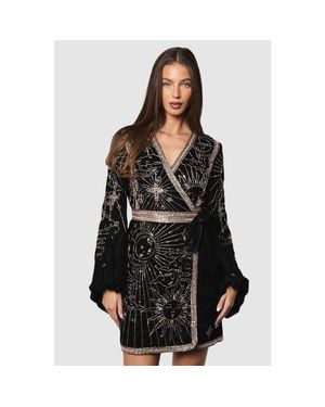 Coast Party Sequin Velvet Wrap Mini Dress - Black