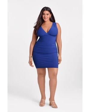 S3 Apparel Sculpting Shapewear Shirred Waist V-Neck Mini Dress - Blue
