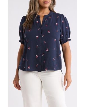 Caslon Embroidered Popover Top - Blue