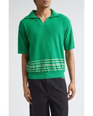 Bode Bentgrass Stripe Cotton Polo Sweater - Green