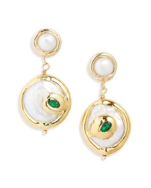 VIDAKUSH Freshwater Pearl Disc Drop Earrings - Metallic