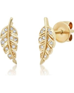 Elliot Young Leaf 14K Diamond Stud Earrings - Metallic