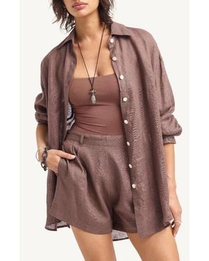 Vitamin A Playa Oversize Linen Cover-Up Shirt - Brown