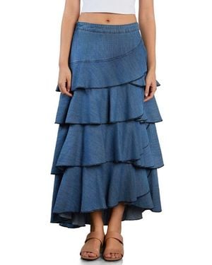 Wash Lab Denim Petal Tiered Denim Maxi Skirt - Blue