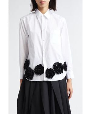 Tao Comme Des Garçons Floral Satin Appliqué Cotton Broadcloth Button-Up Shirt - White