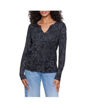 Sanctuary Print Split Neck Knit Top - Blue