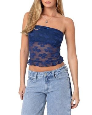 Edikted Ballet Lace Crop Tube Top - Blue