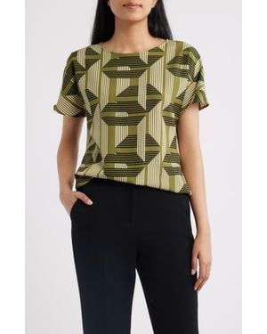Anne Klein Geo Print Short Sleeve Top - Green