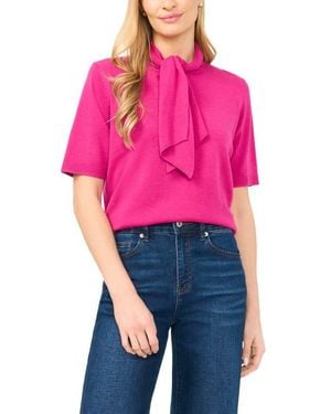 Cece Tie Neck Short Sleeve Sweater - Pink