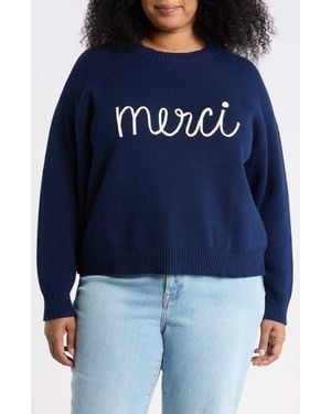 Sugarlips Merci Drop Shoulder Crewneck Sweater - Blue