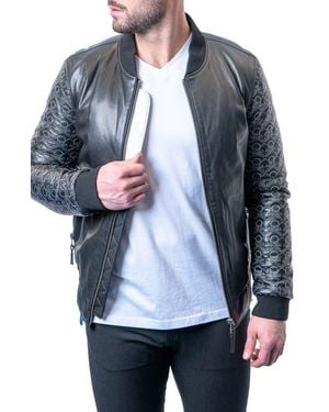 Maceoo Skull Sleeve Leather Jacket - Gray
