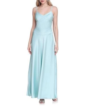 Avec Les Filles Sleeveless Satin Gown - Blue