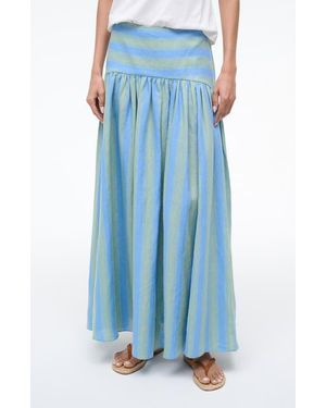 STAUD Procida Stripe Linen Midi Skirt - Blue