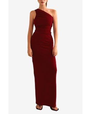 Crescent One Shoulder Knit Top & Skirt Set - Red