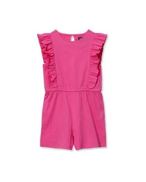 Lands' End Girls Sleeveless Ruffle Knit Romper - Pink