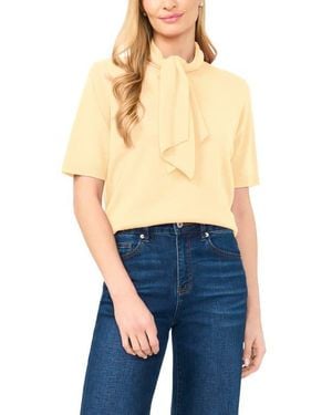 Cece Tie Neck Short Sleeve Sweater - Blue