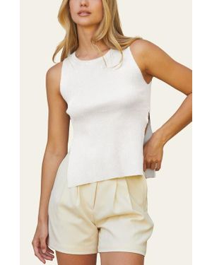 Crescent Side Slit Sleeveless Knit Top - White