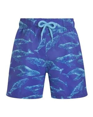 Vilebrequin Boys Ultra-Light And Packable Swim Shorts Sparkling Whales - Blue