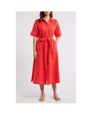 Caslon Belted Maxi Shirtdress - Red