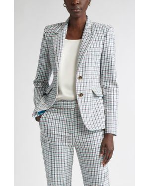St. John Houndstooth Stretch Cotton Blazer - White
