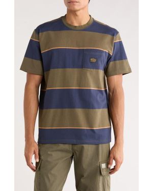 RVCA Dayshift Stripe Cotton Pocket T-Shirt - Blue
