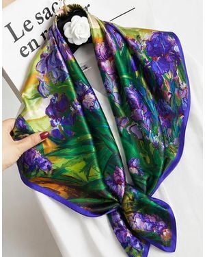 SILKSILKY Pure Silk Colored Square Scarf - Green