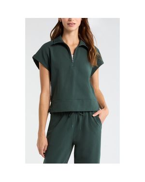 Zella Tempo Terry Half Zip Short Sleeve Sweatshirt - Green