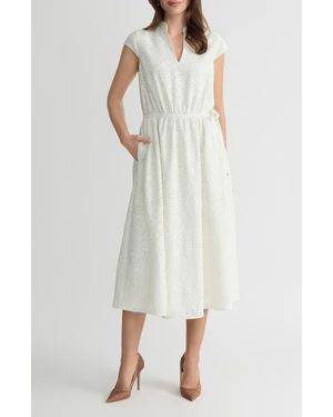 Kasper Eyelet Cap Sleeve Midi Dress - White