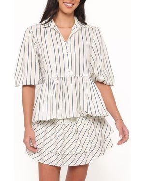 Petal & Pup Thomas Striped Peplum Cotton Top - White