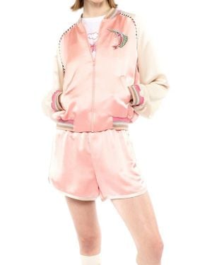 Anna Sui Satin Embroidered Souvenir Jacket - Pink