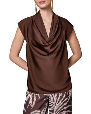 Donna Karan Cowl Neck Mixed Media Top - Brown
