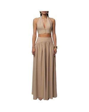 JLUXLABEL Haven Halter Crop Top & Maxi Skirt Set - Natural