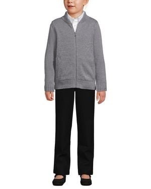 Lands' End School Uniform Kids Legacy Full Zip Cardigan - Gray