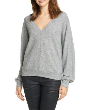 Joie Uni Ribbed V-Neck Top - Gray