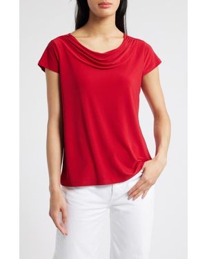 Kasper Cap Sleeve Cowl Neck Top - Red