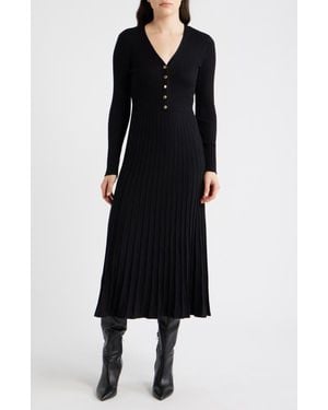 Sam Edelman Long Sleeve Ribbed Maxi Sweater Dress - Black