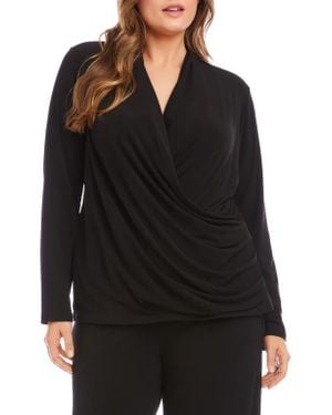 Karen Kane Travel Jersey Faux Wrap Top - Black