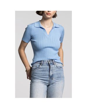 WEEKEND LOS ANGELES Courtney Johnny Collar Rib Top - Blue