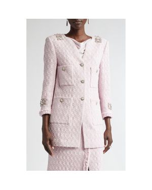 St. John Crystal Embellished Honeycomb Tweed Longline Jacket - Pink