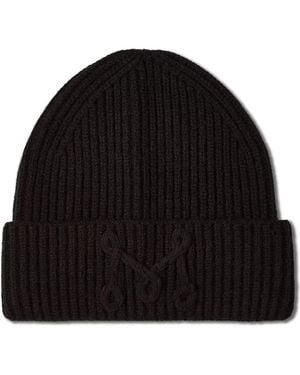 Memoi Ribbed Yarn-Embroidered Beanie - Black