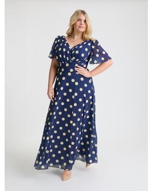 Scarlett & Jo Isabelle Spot Angel Sleeve Maxi Dress - Blue