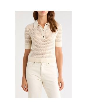 Maria McManus Open Knit Recycled Cashmere & Organic Cotton Polo Sweater - Natural