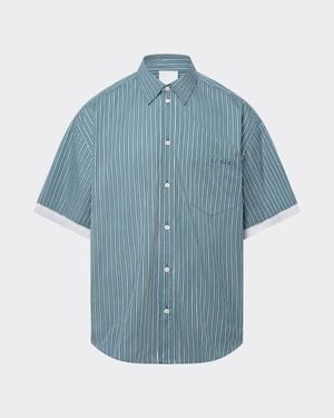 le PERE Double Short Sleeve Button Down Shirt - Blue