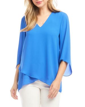 Karen Kane Crossover Hem Asymmetric Crepe Top - Blue