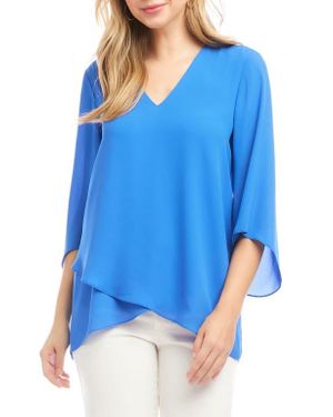 Karen Kane Crossover Hem Asymmetric Crepe Top - Blue