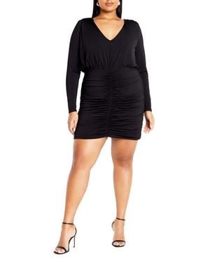 City Chic Jolene Ruched Dress - Black