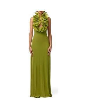 Naked Wardrobe Ruffle Plunge Halter Maxi Dress - Green